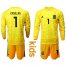 Spain #1 Casillas Yellow Long Sleeves Goalkeeper Kid Soccer Country Jersey