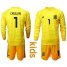 Spain #1 Casillas Yellow Long Sleeves Goalkeeper Kid Soccer Country Jersey