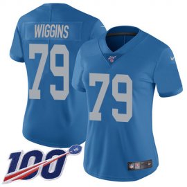 Nike Detroit Lions #79 Kenny Wiggins Blue Throwback Womens Stitched NFL 100th Season Vapor Untouchable Limited Jersey