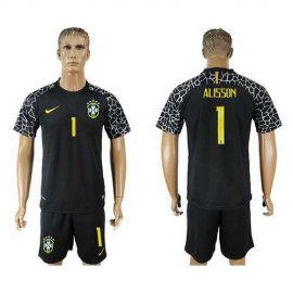 Brazil #1 Alisson Black Goalkeeper Soccer Country Jersey