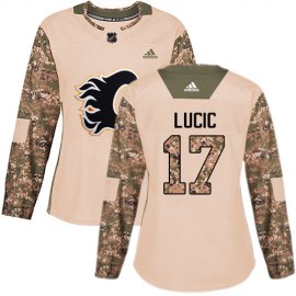 Adidas Calgary Flames #17 Milan Lucic Camo Authentic 2017 Veterans Day Womens Stitched NHL Jersey
