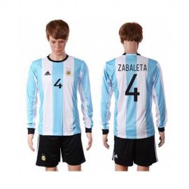 Argentina #4 Zabaleta Home Long Sleeves Soccer Country Jersey