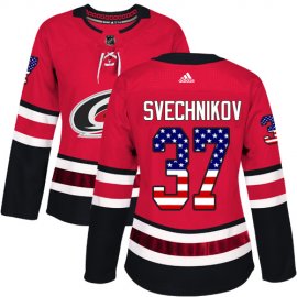 Adidas Carolina Hurricanes #37 Andrei Svechnikov Red Home Authentic USA Flag Womens Stitched NHL Jersey