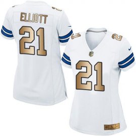Nike Dallas Cowboys #21 Ezekiel Elliott White Womens Stitched NFL Elite Gold Jersey