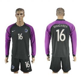 France #16 Mandanda Black Goalkeeper Long Sleeves Soccer Country Jersey