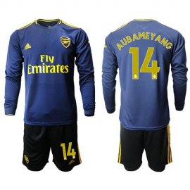 Arsenal #14 Aubameyang Blue Long Sleeves Soccer Club Jersey