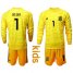 Spain #1 De Gea Yellow Long Sleeves Goalkeeper Kid Soccer Country Jersey