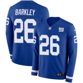 Nike New York Giants #26 Saquon Barkley Royal Blue Team Color Youth Stitched NFL Limited Therma Long Sleeve Jersey