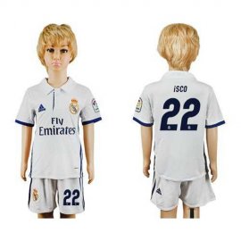 Real Madrid #22 Isco White Home Kid Soccer Club Jersey