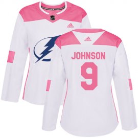 Adidas Tampa Bay Lightning #9 Tyler Johnson White/Pink Authentic Fashion Womens Stitched NHL Jersey