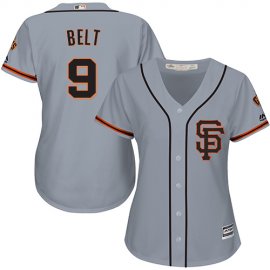 San Francisco Giants #9 Brandon Belt Grey Road 2 Womens Stitched MLB Jersey