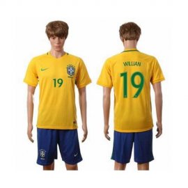 Brazil #19 Willian Home Soccer Country Jersey