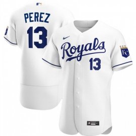 Kansas City Royals #13 Salvador Perez Mens Nike White Home 2020 Authentic Player MLB Jersey