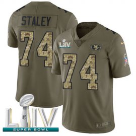 Nike San Francisco 49ers #74 Joe Staley Olive/Camo Super Bowl LIV 2020 Mens Stitched NFL Limited 2017 Salute To Service Jersey