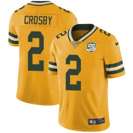 Nike Green Bay Packers #2 Mason Crosby Yellow Mens 100th Season Stitched NFL Limited Rush Jersey