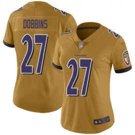 Nike Baltimore Ravens #27 J.K. Dobbins Gold Womens Stitched NFL Limited Inverted Legend Jersey