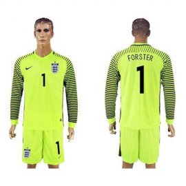 England #1 Forster Green Long Sleeves Goalkeeper Soccer Country Jersey