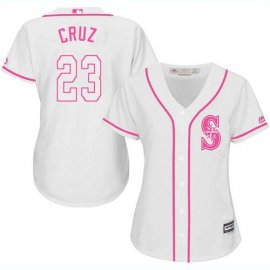 Seattle Mariners #23 Nelson Cruz White/Pink Fashion Womens Stitched MLB Jersey