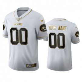 New York Jets Custom Mens Nike White Golden Edition Vapor Limited NFL 100 Jersey