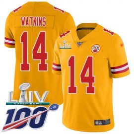 Nike Kansas City Chiefs #14 Sammy Watkins Gold Super Bowl LIV 2020 Mens Stitched NFL Limited Inverted Legend 100th Season Jersey