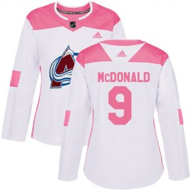 Adidas Colorado Avalanche #9 Lanny McDonald White/Pink Authentic Fashion Womens Stitched NHL Jersey