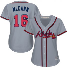 Atlanta Braves #16 Brian McCann Grey Road Womens Stitched MLB Jersey