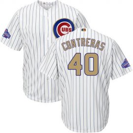 Chicago Cubs #40 Willson Contreras White(Blue Strip) 2017 Gold Program Cool Base Stitched Youth MLB Jersey