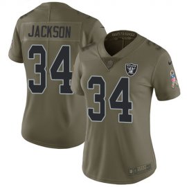 Nike Las Vegas Raiders #34 Bo Jackson Olive Womens Stitched NFL Limited 2017 Salute to Service Jersey