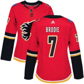 Adidas Calgary Flames #7 TJ Brodie Red Home Authentic Womens Stitched NHL Jersey