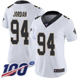 Nike New Orleans Saints #94 Cameron Jordan White Womens Stitched NFL 100th Season Vapor Limited Jersey