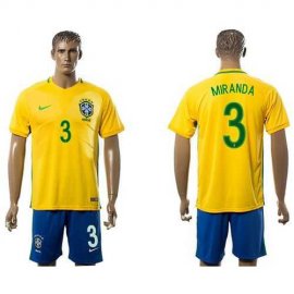 Brazil #3 Miranda Home Soccer Country Jersey