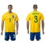Brazil #3 Miranda Home Soccer Country Jersey