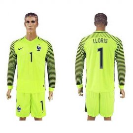 France #1 LLORIS Green Long Sleeves Goalkeeper Soccer Country Jersey