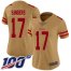 Nike San Francisco 49ers #17 Emmanuel Sanders Gold Womens Stitched NFL Limited Inverted Legend 100th Season Jersey