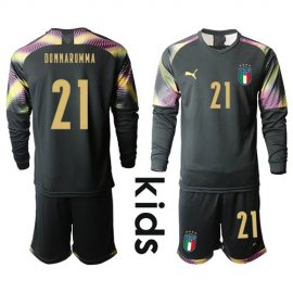 Italy #21 Donnarumma Black Goalkeeper Long Sleeves Kid Soccer Country Jersey
