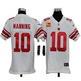 Nike New York Giants #10 Eli Manning White With C Patch Youth Stitched NFL Elite Jersey