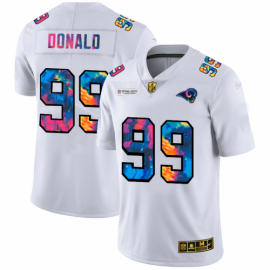 Los Angeles Rams #99 Aaron Donald Mens White Nike Multi-Color 2020 NFL Crucial Catch Limited NFL Jersey