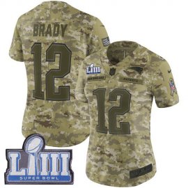 Nike New England Patriots #12 Tom Brady Camo Super Bowl LIII Bound Womens Stitched NFL Limited 2018 Salute to Service Jersey