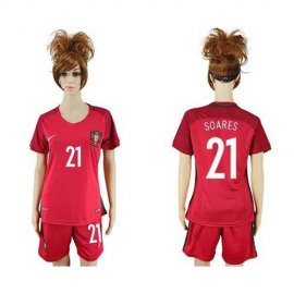 Womens Portugal #21 Soares Home Soccer Country Jersey