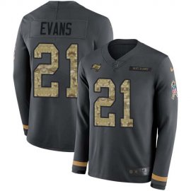 Nike Tampa Bay Buccaneers #21 Justin Evans Anthracite Salute to Service Mens Stitched NFL Limited Therma Long Sleeve Jersey