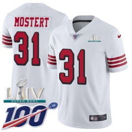 Nike San Francisco 49ers #31 Raheem Mostert White Super Bowl LIV 2020 Mens Stitched NFL Limited Rush 100th Season Jersey