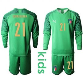 Italy #21 Donnarumma Green Goalkeeper Long Sleeves Kid Soccer Country Jersey