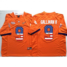 Clemson Tigers #9 Wayne Gallman II Orange USA Flag College Jersey