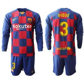 Barcelona #3 Pique Home Long Sleeves Soccer Club Jersey