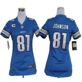 Nike Detroit Lions #81 Calvin Johnson Light Blue Team Color With C Patch Womens Stitched NFL Elite Jersey