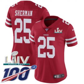 Nike San Francisco 49ers #25 Richard Sherman Red Super Bowl LIV 2020 Team Color Womens Stitched NFL 100th Season Vapor Limited Jersey