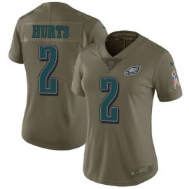 Nike Philadelphia Eagles #2 Jalen Hurts Olive Womens Stitched NFL Limited 2017 Salute To Service Jersey
