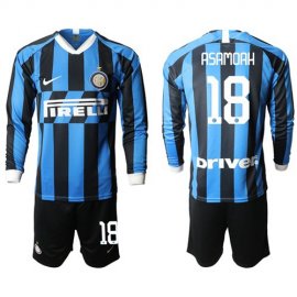 Inter Milan #18 Asamoah Home Long Sleeves Soccer Club Jersey