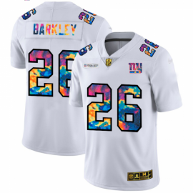 New York New York Giants #26 Saquon Barkley Mens White Nike Multi-Color 2020 NFL Crucial Catch Limited NFL Jersey