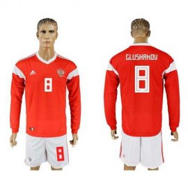 Russia #8 Glushakov Red Home Long Sleeves Soccer Country Jersey